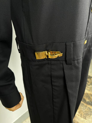 Black Jumpsuit with Gold Locks on Waist
