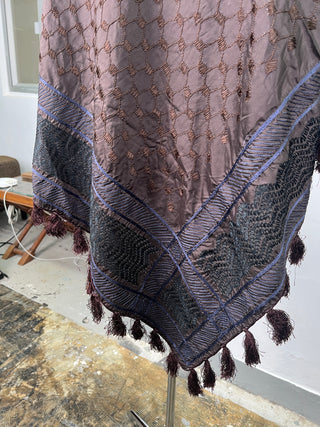 Brown Pattern Shawl With Tassel Ends
