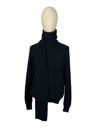 Black Cashmere Pullover With Neck Scarf