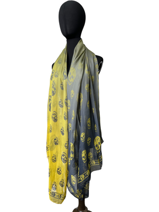 Yellow And Blue Scarf With Skull Patterns