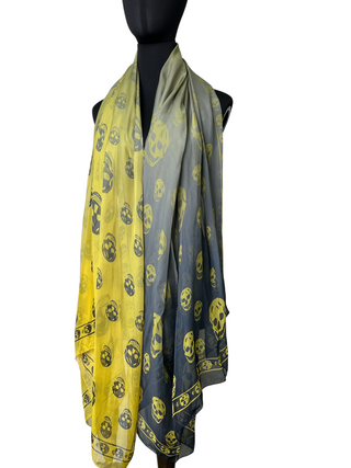 Yellow And Blue Scarf With Skull Patterns