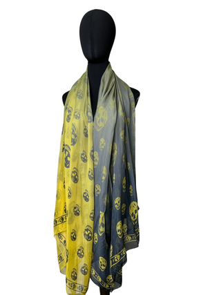 Yellow And Blue Scarf With Skull Patterns