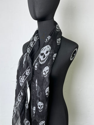 Black And White Square Scarf With Skull Pattern