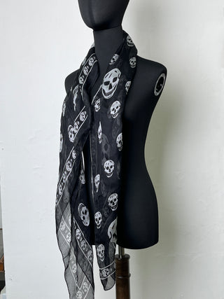 Black And White Square Scarf With Skull Pattern