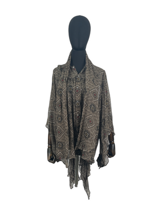 Brown Tsumugi Print Silk Blouse