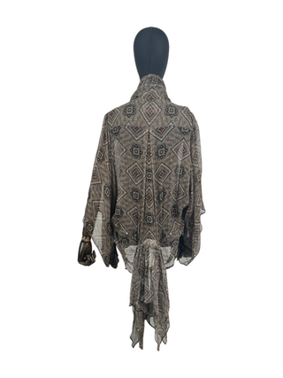 Brown Tsumugi Print Silk Blouse