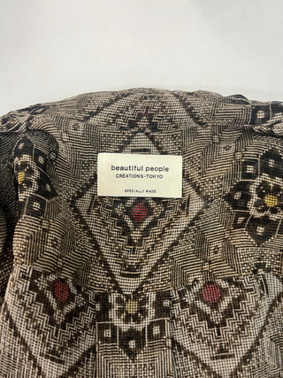 Brown Tsumugi Print Silk Blouse