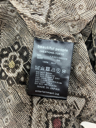 Brown Tsumugi Print Silk Blouse