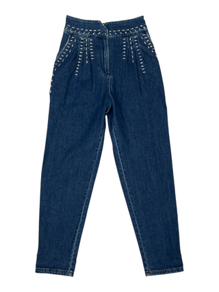 Blue High Waist Baggy Jeans With Silver Embellishment On Waist And Front