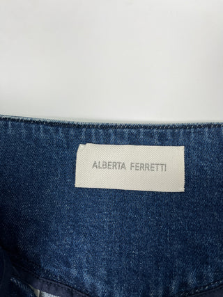 Blue High Waist Baggy Jeans With Silver Embellishment On Waist And Front