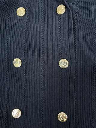 Navy Long Knit Dress With Gold Buttons