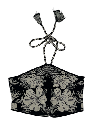 Black And White Overall Print Halter Cropped Top