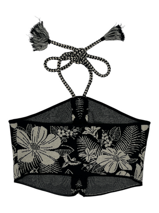 Black And White Overall Print Halter Cropped Top