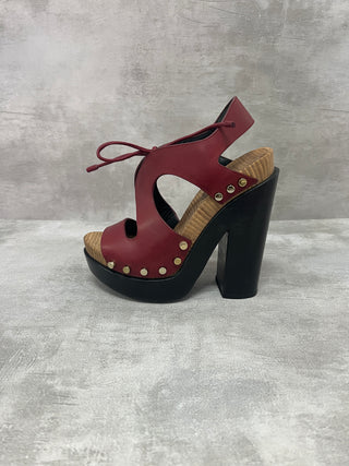 Rusty Burgundy Lace Up Wooden Platform