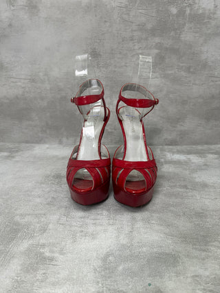Wine Red Peep-Toes Platform Heels