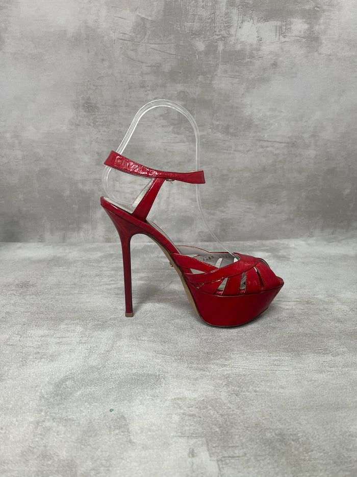 Wine Red Peep-Toes Platform Heels