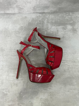 Wine Red Peep-Toes Platform Heels