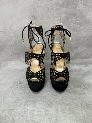 Black Suede Spider-Web Platform Heels