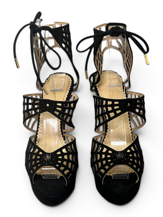Black Suede Spider-Web Platform Heels