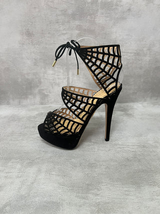 Black Suede Spider-Web Platform Heels