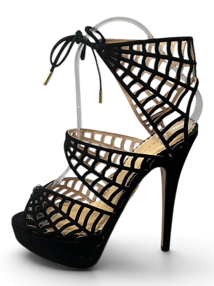 Black Suede Spider-Web Platform Heels