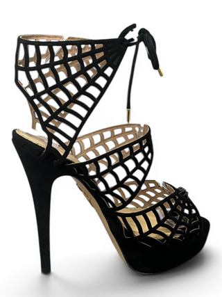 Black Suede Spider-Web Platform Heels