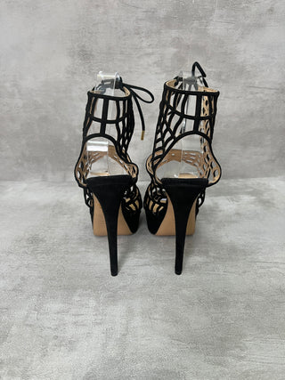 Black Suede Spider-Web Platform Heels