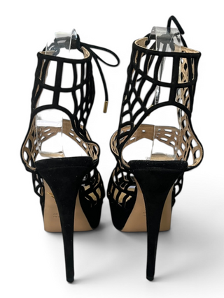 Black Suede Spider-Web Platform Heels