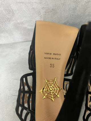 Black Suede Spider-Web Platform Heels