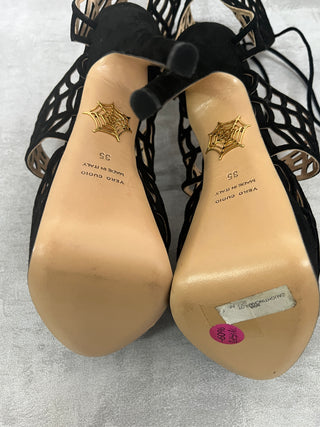 Black Suede Spider-Web Platform Heels