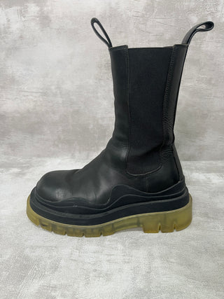 Black Tire Chelsea Leather Boots
