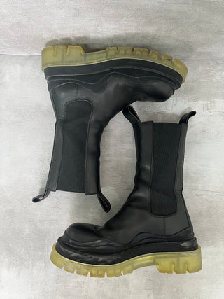 Black Tire Chelsea Leather Boots