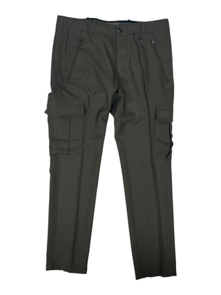 Olive Green Wool Pants With & Cargo Pockets