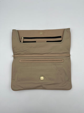 Beige Nylon Clutch Embellished With Yellow Crystal