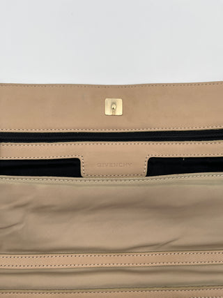 Beige Nylon Clutch Embellished With Yellow Crystal