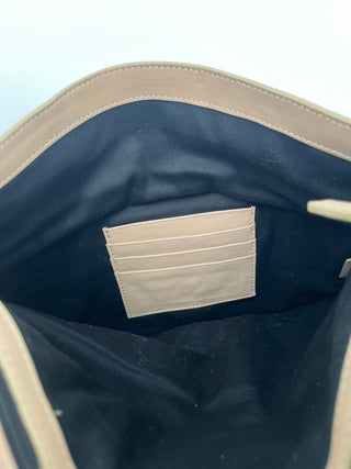 Beige Nylon Clutch Embellished With Yellow Crystal