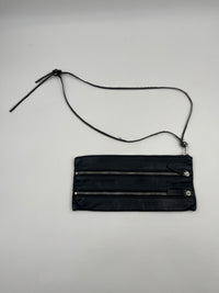 Black Leather Zipper Clutch With One-Side Strap