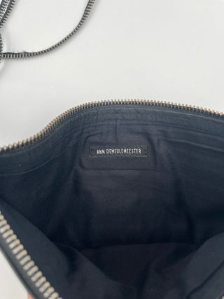 Black Leather Zipper Clutch With One-Side Strap