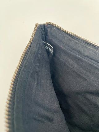 Black Leather Zipper Clutch With One-Side Strap