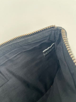 Black Leather Zipper Clutch With One-Side Strap