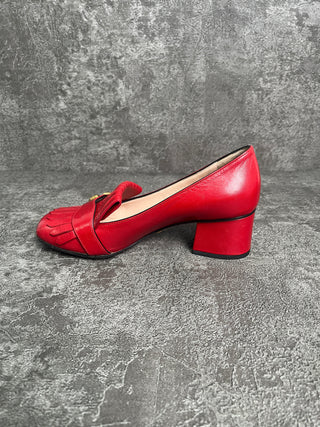 Red Marmont Fringe Mid-Heel Pumps