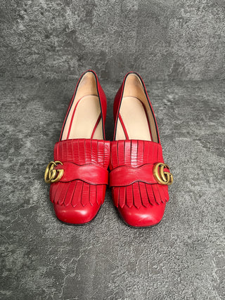 Red Marmont Fringe Mid-Heel Pumps