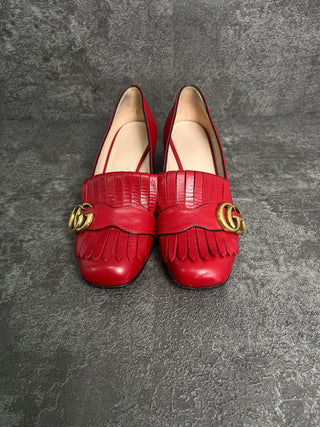 Red Marmont Fringe Mid-Heel Pumps
