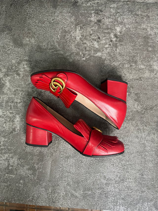 Red Marmont Fringe Mid-Heel Pumps
