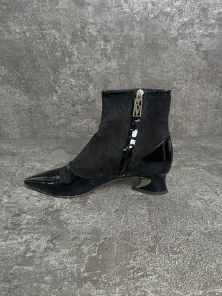 Black Suede Ankle Boots With Cyrstal Embellished