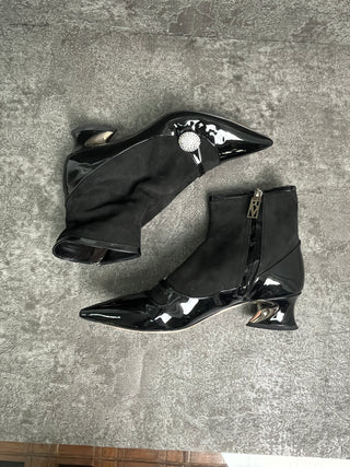 Black Suede Ankle Boots With Cyrstal Embellished