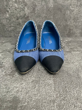 Blue Denim Cloth Shoes With Black Cap Toe