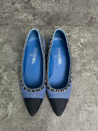 Blue Denim Cloth Shoes With Black Cap Toe