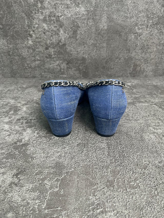 Blue Denim Cloth Shoes With Black Cap Toe