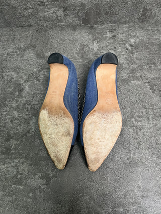 Blue Denim Cloth Shoes With Black Cap Toe